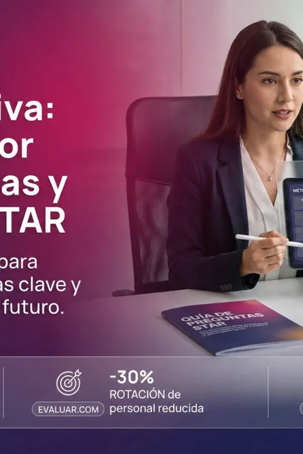 Especialista de RRHH aplicando una entrevista por competencias con el metodo STAR y metricas de seleccion de Evaluar 