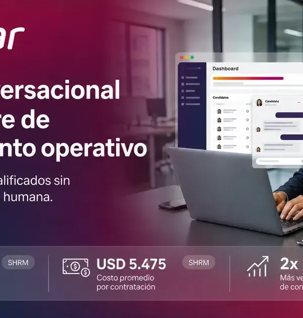 Profesional de RRHH revisa el filtro conversacional del software de reclutamiento operativo con métricas de selección