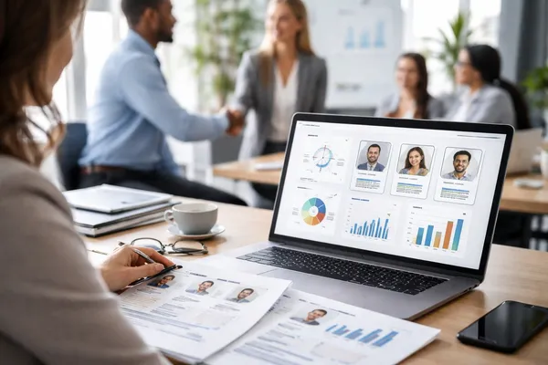 Especialista de RR. HH. analizando perfiles y métricas para medir el ajuste al puesto con el Modelo CAP en un proceso de selección.