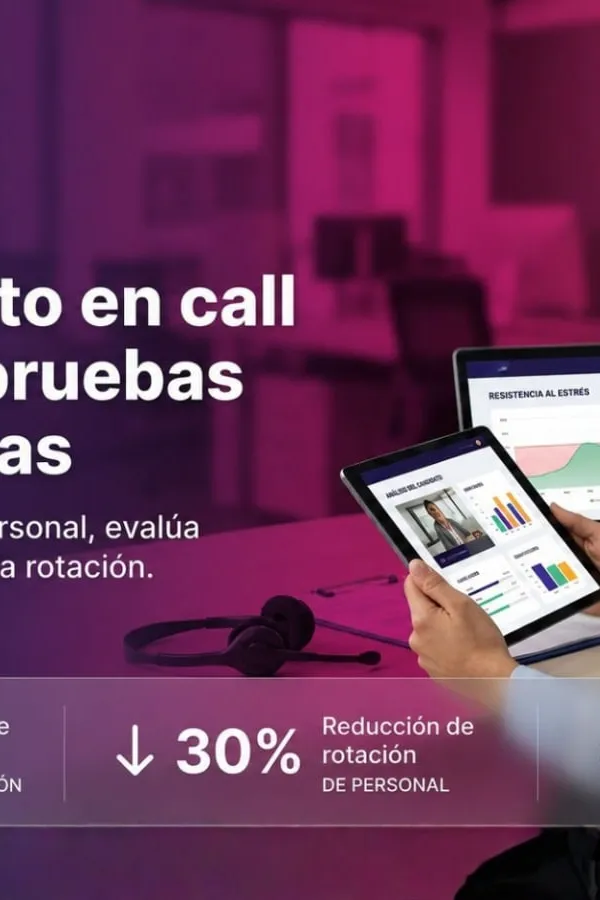 Profesional de RRHH usando plataforma Evaluar para reclutamiento en call center con pruebas psicométricas